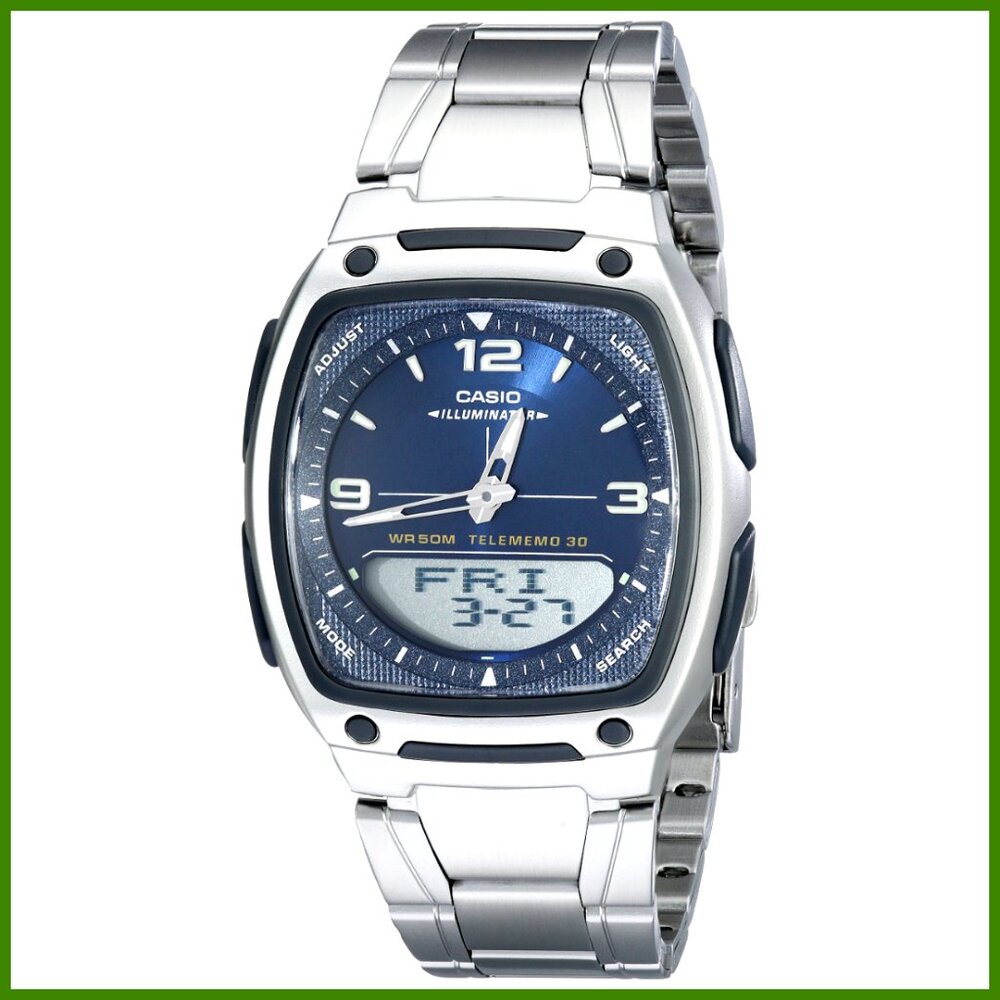 Men's Stainless Steel Watch with Digital Display, Stopwatch, World Time